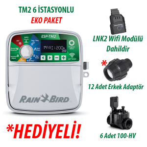 Rain Bird Dış Mekan TM2-6 İstasyonlu Kontrol Ünitesi + LNK2 WIFI Modülü + 6 Adet 100HV Vana Seti
