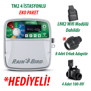 Rain Bird Dış Mekan TM2-4 İstasyonlu Kontrol Ünitesi + LNK2 WIFI Modülü + 4 Adet 100HV Vana Seti