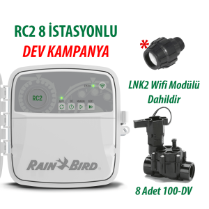 Rain Bird Dış Mekan RC2-8 İstasyonlu Kontrol Ünitesi + 8 Adet 100DV Vana Seti